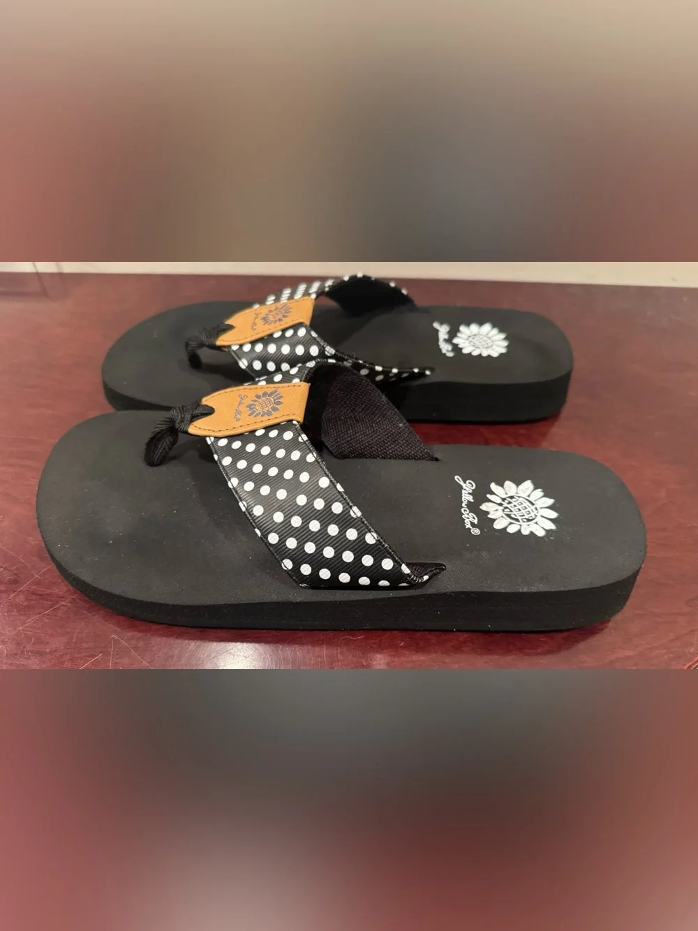 Women’s Black Polka Dot Thong Sandals by Yellow Box - Size 7